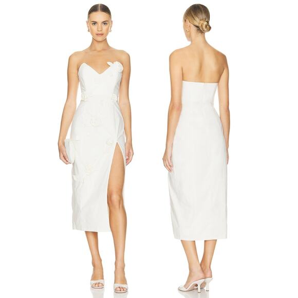 NBD Aiza Rosette Midi Dress Strapless Side Slit Party Bridal - Main Image